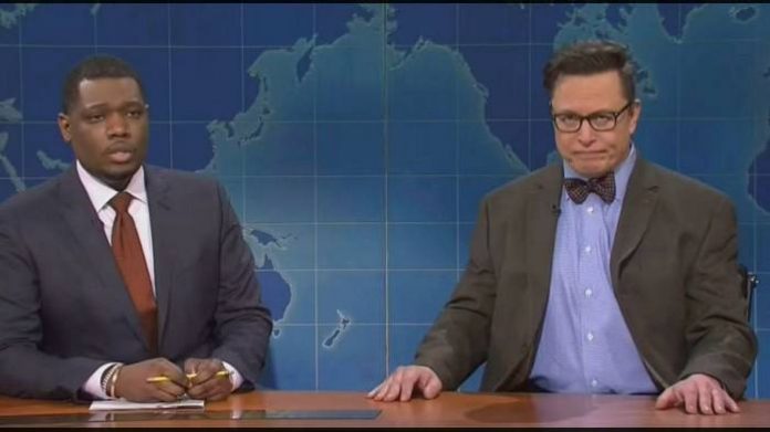 Elon Musk), right, appeared on Saturday Night Live in the guise of ‘financial expert’ Lloyd Ostertag © NBC (Dogecoin)