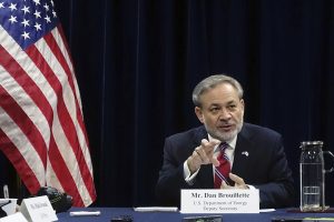 Former U.S. Deputy Secretary of Energy Dan Brouillette speaks with journalist during a media roundtable session in Tokyo Monday Oct. 22, 2018. A top U.S. energy official says Asia is the center of growth in energy demand and offers a great opportunity to expand American liquefied natural gas exports. Brouillette told reporters Monday that the U.S. is working with Japan and others to build facilities for U.S. LNG exports and improve their energy security. Japan is the world's biggest importer of LNG.(AP Photo/Mari Yamaguchi)