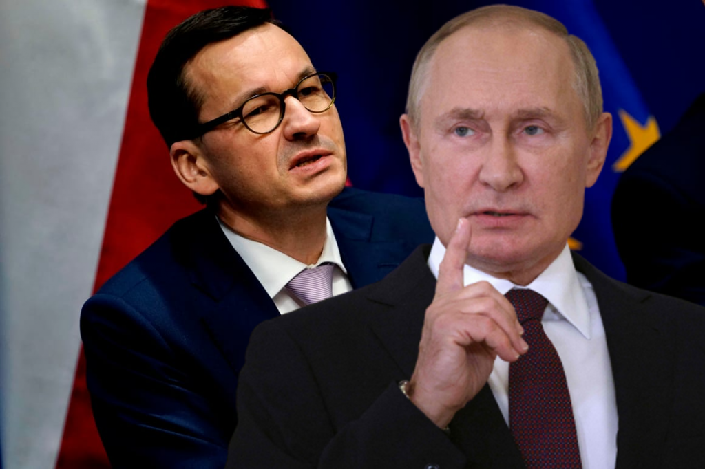 Polish PM Mateusz Morawiecki (left), Russian president Vladimir Putin (right)