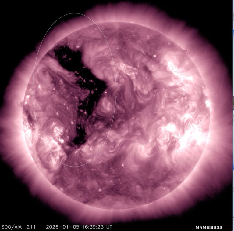 A Massive Coronal Hole Rapidly Expands Across The Sun’s Equator, Sending High-Speed Solar Wind Toward Earth