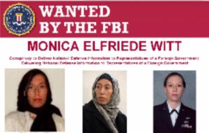 FBI wanted poster for Monica Elfriede Witt, showing three mugshots and the FBI seal.