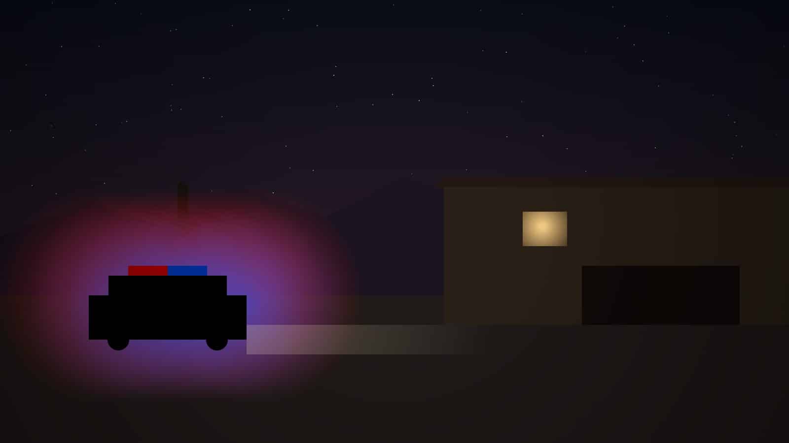 Sheriff vehicle outside a quiet desert home at night