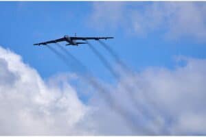 U.S. Air Force B-52 Stratofortress in flight — the type of bomber that crashed at Edwards Air Force Base on June 15, 2026, killing eight crew members
