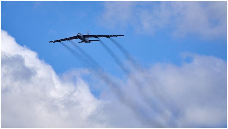 U.S. Air Force B-52 Stratofortress in flight — the type of bomber that crashed at Edwards Air Force Base on June 15, 2026, killing eight crew members