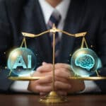 AI ethics and legal concepts artificial intelligence law and online technology of legal regulations Controlling artificial intelligence technology is a high risk.