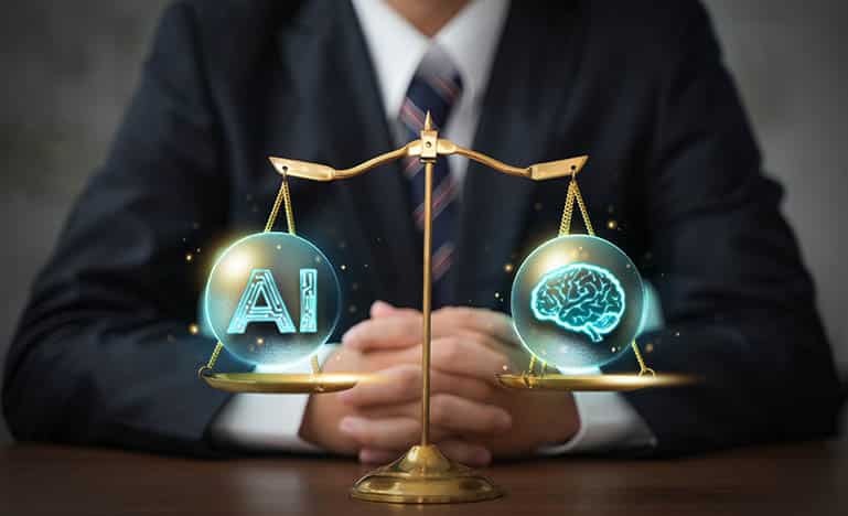 AI ethics and legal concepts artificial intelligence law and online technology of legal regulations Controlling artificial intelligence technology is a high risk.