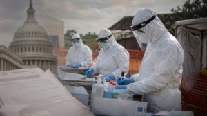 Health workers responding to the Congo Ebola outbreak during the Trump Ebola funding request.