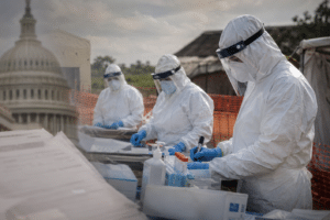 Health workers responding to the Congo Ebola outbreak during the Trump Ebola funding request.