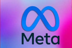 Meta branding: blue looping symbol above the word Meta on a purple-pink gradient background
