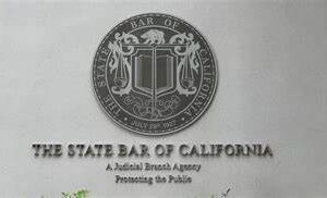 Seal of the State Bar of California featuring a shield with scales and a book, with the text 'The State Bar of California' beneath.