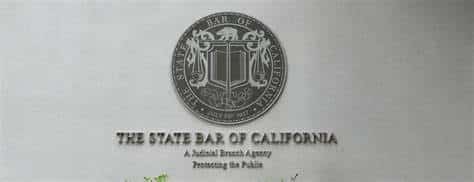 Seal of the State Bar of California featuring a shield with scales and a book, with the text 'The State Bar of California' beneath.