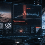 illustration of a scientist reviewing possible alien life biosignature data from a space mission