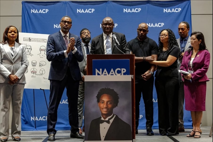 Civil rights attorney Ben Crump speaks during a news conference announcing the independent Nolan Wells autopsy findings.