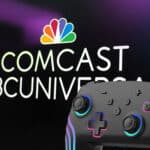 Comcast NBCUniversal branding on a dark background with a colorful game controller in the foreground.