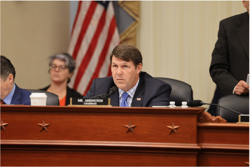 House Budget Committee Chairman Jodey Arrington sits at the committee dais as Republicans prepare a $95 billion reconciliation push.