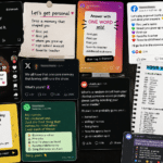 Collage of social media posts encouraging users to share personal memories, childhood details, and other information commonly used in security questions.