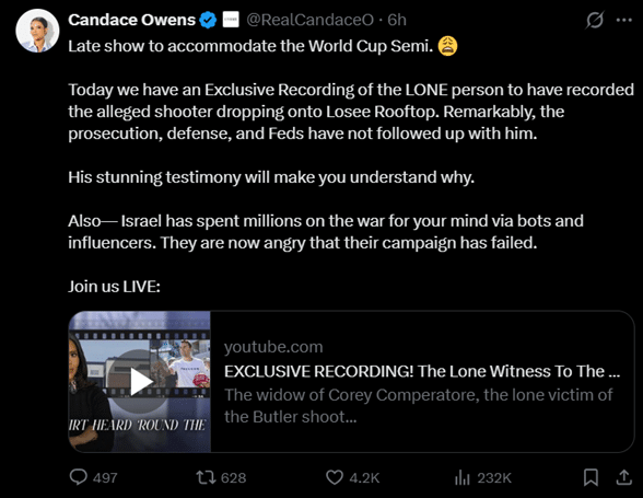 candace owens exclusive recording tweet charlie kirk tyler robinson