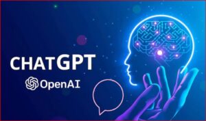 Promotional image for ChatGPT by OpenAI showing a glowing brain circuitry and embracing hands with a chat bubble outline in foreground.