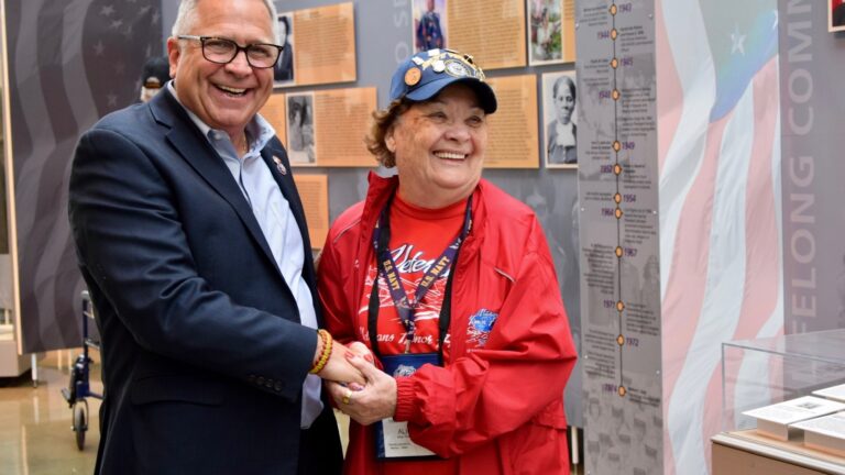 House Veterans’ Affairs Committee Chairman Mike Bost stands with a veteran as Congress considers H.R. 9237 and changes to veterans’ benefits.