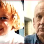 Side-by-side: a smiling young child on the left and an older man on the right