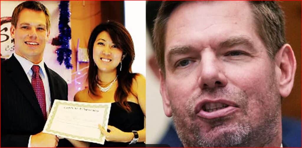 Left side shows a man in a suit and a woman in black holding a certificate at a celebration; right side is a close-up of a man's face speaking.