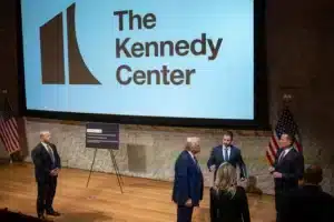 President Donald Trump at the Kennedy Center before the board approved a Trump inscription