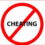 No cheating: red prohibition circle with diagonal line over the word CHEATING, signaling that cheating is not allowed.