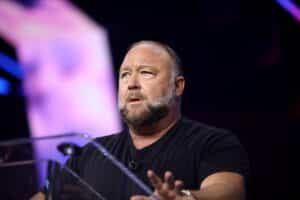 Alex Jones speaks at The People’s Convention in Detroit in June 2024.