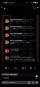 Composite screenshot of social media posts attributed to former Miss North Carolina USA Brittany Boltinhouse that repeatedly contain a racial slur.