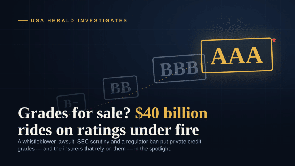 Investigative header with 'USA Herald Investigates' and a highlighted AAA rating graphic on a dark grid background.