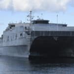 The USNS Carson City arrives at Naval Station Newport in September 2016.