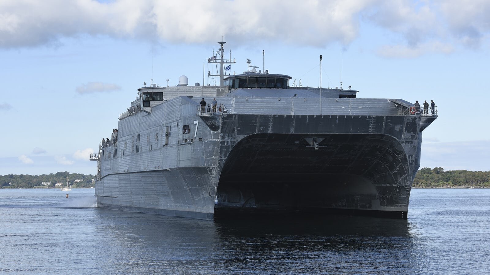 The USNS Carson City arrives at Naval Station Newport in September 2016.