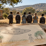 Ariel School UFO editorial illustration showing a spacecraft drawing on a desk and children facing a schoolyard.