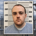 Tennessee prison escape editorial collage featuring Jacob Allen Morley’s booking portrait beside prison fencing and a watchtower.
