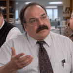 Photorealistic editorial composite of Richard Riehle inspired by his roles in Office Space, Glory and Grounded for Life.