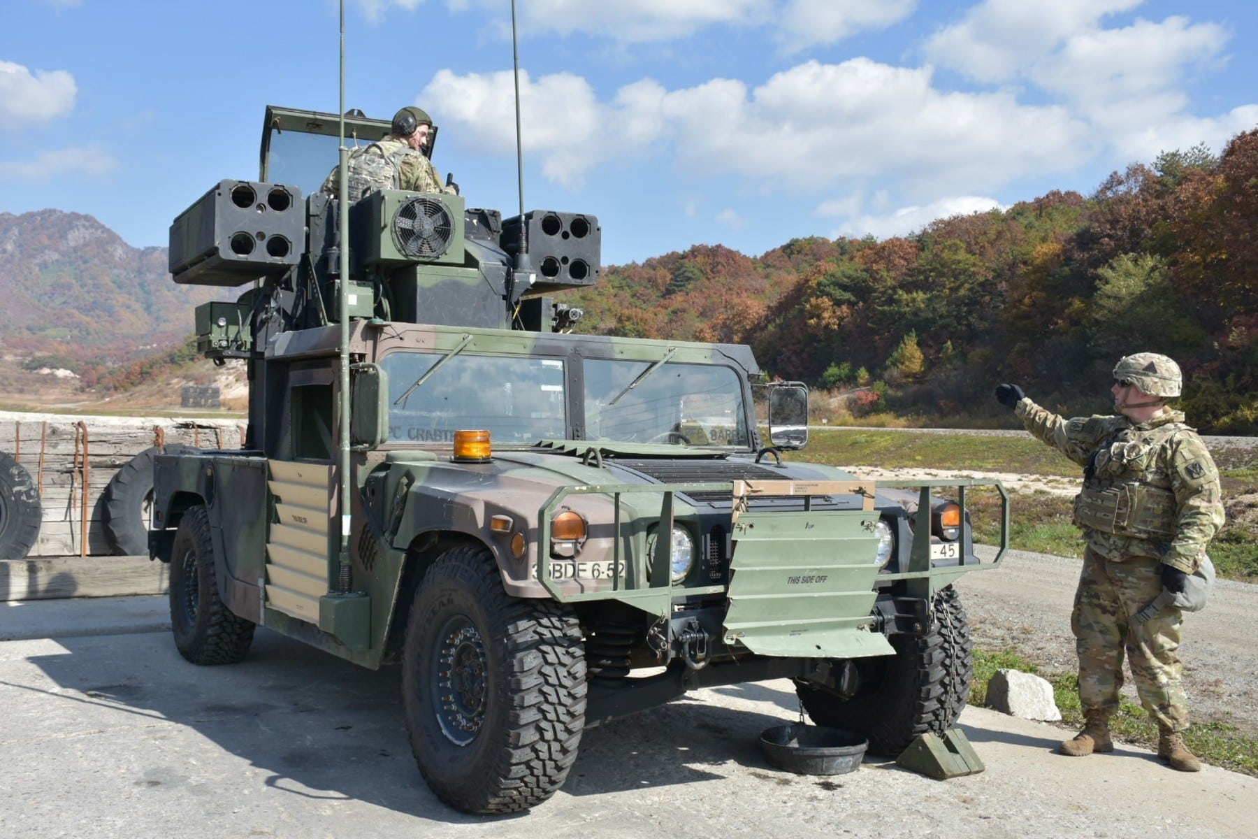 U.S. soldiers train with vehicle-mounted Avenger missile defenses in South Korea in 2018.