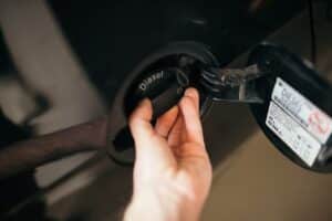 A person opens a diesel fuel cap in this April 2020 file photo.