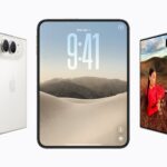 Apple’s iPhone Duo shown in several configurations highlighting its folding design. Image courtesy of Apple.