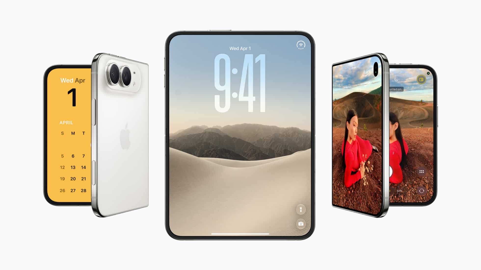 Apple’s iPhone Duo shown in several configurations highlighting its folding design. Image courtesy of Apple.