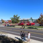 Emergency vehicles outside Silver Rail Elementary School after the Oregon school shooting in Bend.