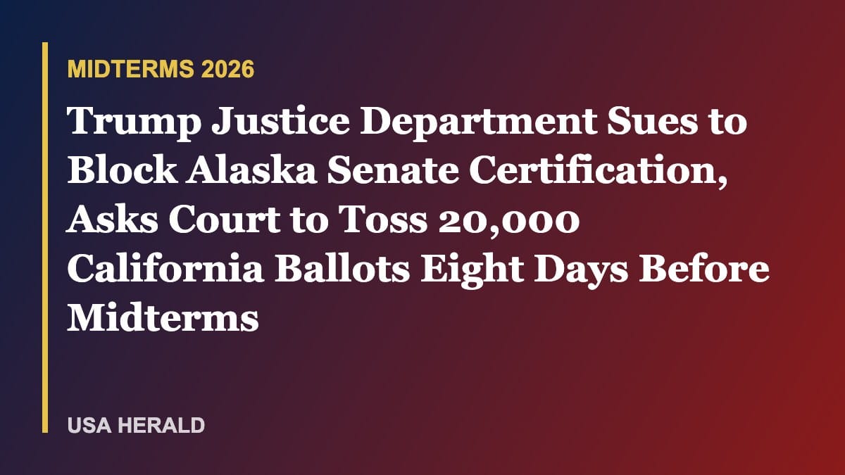 Trump Justice Department Sues to Block Alaska Senate Certification, Asks Court to Toss 20,000 California Ballots Eight Days Before Midterms
